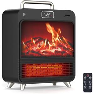 Namouk Stufetta Elettrica Basso Consumo,1500W PTC Stufa Elettrica con 3D Flame/Telecomando,4 Modalità,Modalità ECO,Timer 12H,Display LED,Protezione da Ribaltamento&Surriscaldamento, Termoventilatore per Casa