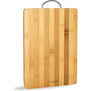 TJ POP Tagliere in Bambù, TJ POP Tagliere da Cucina con Manico, Ideale per Carne, Formaggio, Frutta e Verdura, 33,5 x 24 x 1,5 cm