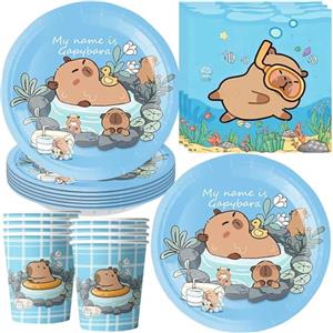 YGCHEN Capybara Stoviglie per Feste di Compleanno Decorazioni Capybara Stoviglie Set Compleanno Animali Stoviglie Forniture per Feste Bicchieri Piatti Carta Tovaglioli 10 Ospiti