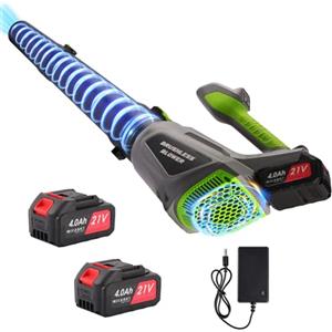 Nexalite Soffiatore a Batteria Potente 20V,con 2×4.0Ah Batterie, 132MPH 380CFM, 3 Velocità Regolabili, Display Batteria, Doppio Tubo,Soffiatore Elettrico per Giardino, Patio e Garage