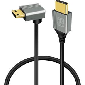 GELRHONR Cavo Mini HDMI a HDMI 8K, 90 gradi Mini HDMI 2,1 cavo ad alta velocità 48Gbps, supporto 8K@60Hz 3D, per videocamera DSLR, proiettore, HDTV, laptop (UP Angle Mini HDMI 0,5 m)