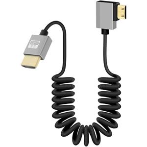 GELRHONR Cavo a spirale Mini HDMI a HDMI 4K, ultra sottile, cavo mini HDMI corto, 18 Gbps 3D 4 K/60 Hz, cavo a molla HDMI ad alta velocità, supporto 3D, per fotocamera DSLR, HDTV, laptop(Left Angle)