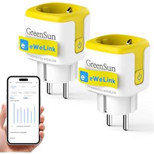 GreenSun Presa Smart Alexa - WIFI Presa Intelligente 16A Compatibile con Alexa EWELINK APP Telecomando Presa Timer Smart Plug Con Funzione di Consumo Energetico 2PC