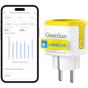 GreenSun Presa Smart Alexa - WIFI Presa Intelligente 16A Compatibile con Alexa EWELINK APP Telecomando Presa Timer Smart Plug Con Funzione di Consumo Energetico 2.4G