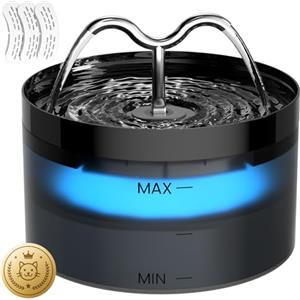 DOOOB Fontanella per Gatti, 2.1L Fontana per Gatti, Automatico Fontanella Gatto con LED e Pompa Ultra Silenziosa, Fontana per Gatto con 3 Filtris e 3 Spugnes