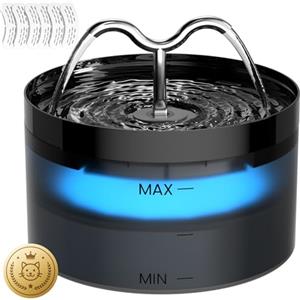 DOOOB Fontanella per Gatti, 2.1L Fontana per Gatti, Automatico Fontanella Gatto con LED e Pompa Ultra Silenziosa, Fontana per Gatto con 6 Filtris e 6 Spugnes