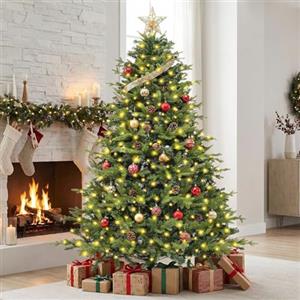 Himimi Albero di Natale artificiale, 180 cm, illuminato - Albero di Natale a LED con luci bianche calde, 1000 PE PVC di alta qualità, pieghevole per decorazioni natalizie per interni
