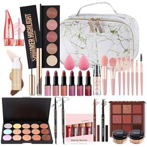 MKNZOME Kit per Trucco Completo, 33Pz Pacchetto Cosmetico Partenza per Donne e Ragazze con Ombretti Correttore Rossetto Fondazione ecc - Sorpresa Regalo Set di Trucchi per l'uso Quotidiano e Viaggio