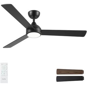CJOY Ventilatore da Soffitto con Luce, 132cm Ventilatore da Soffitto con Luce e Telecomando, 6 Velocità, Silenzioso Reversibili, 3 Pale Nero/Legno, Memoria 3 CCT Dimmerabile, Timer, Modalità Sleep