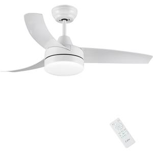 CJOY Ventilatore da Soffitto con Luce Bianco, 107cm Ventilatore da Soffitto con Luce e Telecomando, 6 Velocità, Silenzioso Reversibili, 3 CCT Dimmerabile Sleep, Timer, Funzione di Memoria, 3 Pale