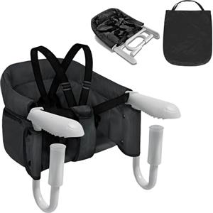 PEILU Seggiolini da Tavolo Pieghevoli per Bambini con Cintura di Sicurezza a 3 Punti e Morsetti Antiscivolo Ergonomici Rialzi Sedia Fino a 15KG per la Sala da Pranzo, Casa e i Viaggi (Nero)