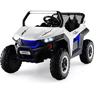 COSTWAY 12V Auto Elettrico per Bambini, Macchina Fuoristrada a 2 Posti, Macchina Elettrica con Luci Suoni, Regalo per Bambini 3-8 Anni, 118x74x71 cm (Bianco)