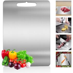 HUALEI-V Tagliere in acciaio inox 304 per uso alimentare, per la cucina, per tagliare carne, frutta e verdura, per esterni o interni (39,6 x 28 cm)