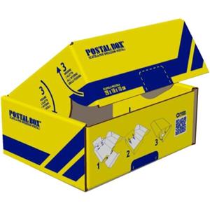Blasetti Scatola Spedizioni Postal Box S - 26 x 19 x 10 cm - Giallo/Blu - Facile Assemblaggio con Accessori Inclusi