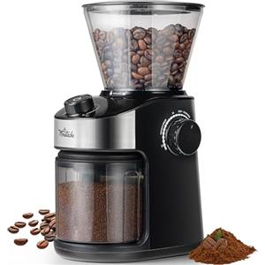 La Moustache - Macinacaffè Elettrico Regolabile【25 Livelli di Macinatura】200W, Coffee Grinder Professionale in Acciaio Inox con Meccanismo a Macine Piatte, LED, Spazzola e Timer (GrindMaster Black)
