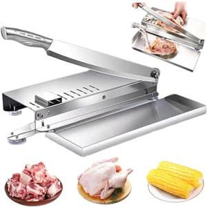 Pineeseatile Affettatrice manuale acciaio inox, bilancia e vassoio per alimenti, taglia carne, manico antiscivolo e ventosa, cucina
