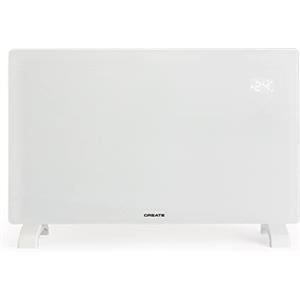 CREATE / Warm Crystal 2500W / Termoconvettore Elettrico in Vetro con WiFi Bianco/Connettività WiFi e App, Potenza Regolabile, Installazione a Pavimento o a Parete, Touchscreen a LED, Basso consumo