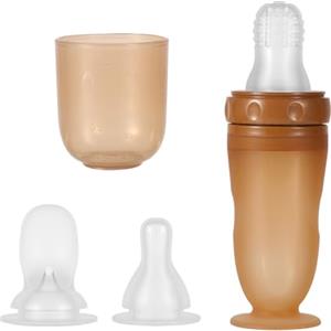 BOXOB Biberon 3 in 1 Multifunzionale per Alimenti Bambini in Silicone, con Cucchiaio Erogatore, Tettarella Normale e Tettarella per Purea di Frutta