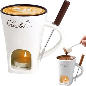 Hojalis Tazza per fonduta di Cioccolato, Fonduta di Cioccolato in Ceramica con Candela e Forchette, 130ml Fonduta Cioccolato Ceramica Set per Formaggio, Cioccolato, Caramello