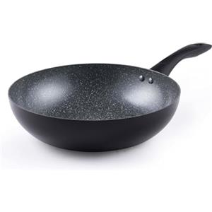 Progress Marble Ceramic Wok - Ø 28 cm, Antiaderente rivestimento in ceramica, adatto per tutti i fornelli da cucina, leggero alluminio, Manico Ergonomico, Tradizionale Fondo Piatto