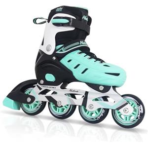Nattork Teal - Pattini in linea per ragazze e donne, 4 misure regolabili, con supporto alla caviglia, cinturino regolabile, ruote da 90 mm e stivale morbido, adatti per pattinaggio, derby, hockey su strada