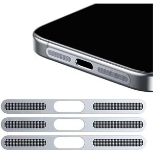 GIOPUEY Adesivo Antipolvere a Rete per iPhone 12/13/14/15/16, 3 Pezzi Altoparlante di protezione integrato e porta di ricarica, Anti Dust - silver