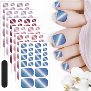 JSRQT 6 Pezzi Adesivi Glitterati per Unghie dei Piedi, Smalto per Unghie Toenail Occhi di Gatto Adesivi Decalcomanie, Strisce Autoadesive in Gel Unghie dei Piedi, Manicure per Donne Ragazze