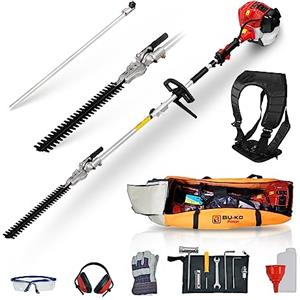 BU-KO 52cc Tagliasiepi a scoppio a lunga portata da e asta di prolunga da 75cm con borsa degli attrezzi per riporlo comodamente, rifilatura di precisione per siepi e cespugli alti