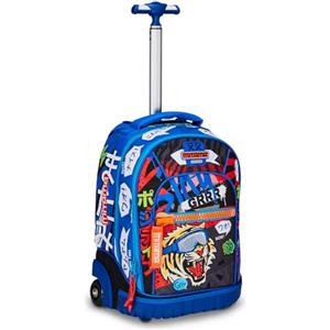 Mitama Trolley Run Scuola Tiger Wild,Doppio Scomparto, Blu, Scuola Elementare e Tempo Libero, Bambino Ragazzo