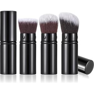 HekouJiub Kabuki - 3 pennelli retrattili per cipria, fondotinta, fard, per sfumare liquidi, bronzer, lucidare, cosmetici impeccabili, colore: nero