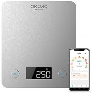 Cecotec Bilancia da cucina collegata Cook Control 10000 con applicazione, finitura in acciaio inox, precisione 1 g, capacità 5 kg, display LCD, design sottile, rivestimento anti-impronte digitali