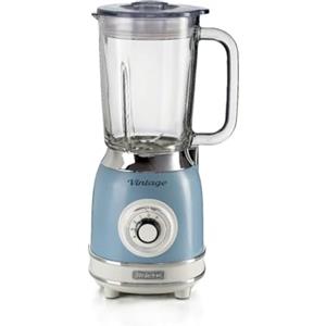 Ariete Frullatore di Vetro Vintage 583, Frullatore Multifunzione con 4 Lame, 4 Velocità + Pulse, Funzione Tritaghiaccio, Capacità 1,5 Litri, 1000W, Celeste