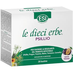 le dieci erbe ESI - Le Dieci Erbe Psillio, Integratore Alimentare a Base di Psyllium, per la Regolarità del Transito Intestinale, Senza Glutine e Vegan, 20 Bustine