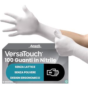 Ansell VersaTouch 92-205 Guanti Nitrile Monouso, Senza Lattice, Resistenti, Alimentari, Senza Polvere Bianco, L (100 Guanti)