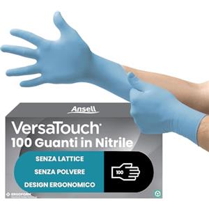 Ansell VersaTouch 92-471 Guanti Monouso Nitrile Senza Lattice, Resistenti, Alimentari Multiuso Senza Talco, Azul, Taglia L (100 Pezzi)