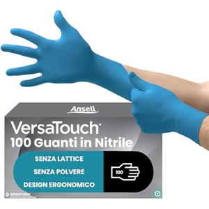 Ansell VersaTouch 92-465 Guanti Nitrile Monouso, Senza Lattice, Resistenti, Alimentari Azul, Senza Talco, M 100 Pezzi, Spesso, Blu Scuro, 8 (M)
