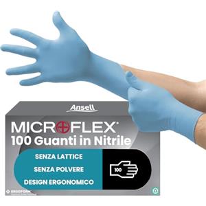 Ansell Microflex 92-134 Guanti Monouso in Nitrile, Senza Polvere né Lattice, Protezione Professionale per Usi Generali, Alimentari e Industriali, Resistenza Chimica, Blu, Taglia S 100 Guanti, Magro