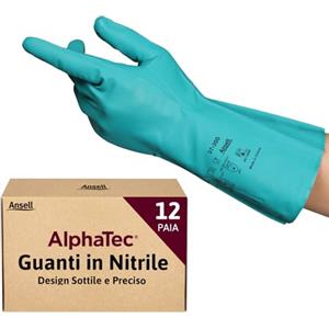 Ansell AlphaTec 37-300 Guanti da Lavoro in Nitrile, Protezione Multiuso per Usi Alimentari, Domestici e Professionali, Guanti Riutilizzabili Senza Lattice, Verde, Taglia M (12 Paia)