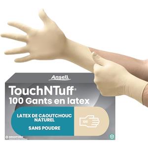 Ansell TouchNTuff 69-318 Guanti Monouso in Lattice, Senza Polvere, Protezione Multiuso per Usi Alimentari, Domestici e Professionali, Lattice di Gomma Naturale, Bianco, Taglia M (100 Guanti)