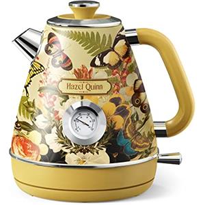 Hazel Quinn Bollitore Elettrico Vintage Con Termometro, Acciaio Inossidabile E Privo Di BPA, Base Cordless A 360 Gradi, Spegnimento Automatico, 1.7 Litri, 2200 Watt - Stampa Floreale