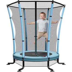 JUMMICO Trampolino Elastico per Bambini Interno con Rete di Sicurezza-Salta Salta Bambini da Interno Diametro 140cm Tappeto di Salto Integrato con Molle Anziché Corda Elastica a Ventosa a Forma di L