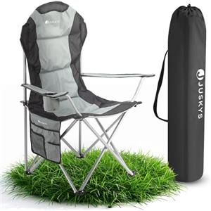 Juskys Sedia da Campeggio Lido Pieghevole - Con Portabevande, Tasca Laterale e Borsa - Sedia Imbottita con Braccioli e Schienale - Grigio
