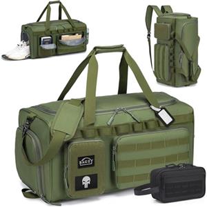 BAGZY 3 in 1 Borsone Palestra Uomo Impermeabile 55 Litri Borsone da Viaggio Tattica Militare Borsa Sportiva Donna Con Scomparto per Scarpe per Fitness Weekender Camping Con Borsa per Toilette Verde