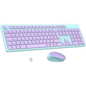 LeadsaiL Kit Tastiera e Mouse Wireless con Tastierino Numerico, Layout Italiano QWERTY, 2,4 GHz USB, Silenzioso, Compatibile con PC, Desktop, Laptop, Computer per Windows, HP, Lenovo, Mac-Viola Verde