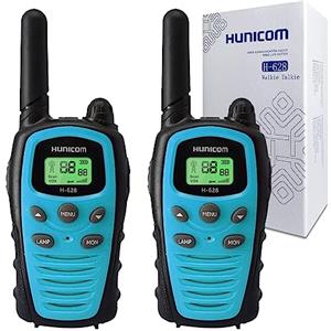 HUNICOM Walkie Talkie per adulti, radio a grande raggio, PMR, VOX, con vivavoce, 5 km, con torcia, LED di retroilluminazione (Blu)