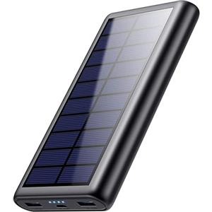 QTshine Power Bank Solare 26800mAh, USB C Caricatore Solare Portatile PD 3,0A Ricarica Rapida Batteria Esterna Caricabatterie 3 Uscite con Luci 4 LED Rapida per Smartphone, Tablet Ecc (A-Nero)