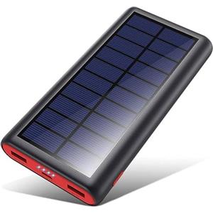 QTshine Power Bank Solare 26800mAh, USB C Caricatore Solare Portatile PD 3,0A Ricarica Rapida Batteria Esterna Caricabatterie 3 Uscite con Luci 4 LED Rapida per Smartphone, Tablet Ecc (Rosso)