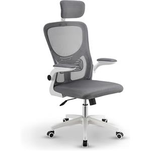 Juskys sedia da ufficio Baltimore - Design ergonomico, traspirante, regolabile in altezza, stile moderno, materiali di alta qualità - grigio e bianco