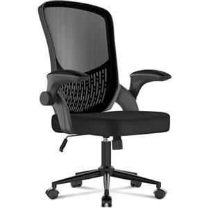 naspaluro Sedia da Ufficio: Sedia da Ufficio Ergonomica Con Braccioli Reversibili, Supporto Lombare, Seduta in Rete Traspirante Regolabile in Altezza, Adatta per L'ufficio Domestico,Nera