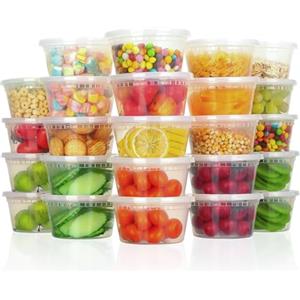Cozary Contenitori per Alimenti con Coperchio 24 Pezzi,Contenitori Ermetici per Alimenti 24-12oz,Riutilizzabile Bicchieri di Plastica per Alimenti-sicuro nel Microonde e congelatore